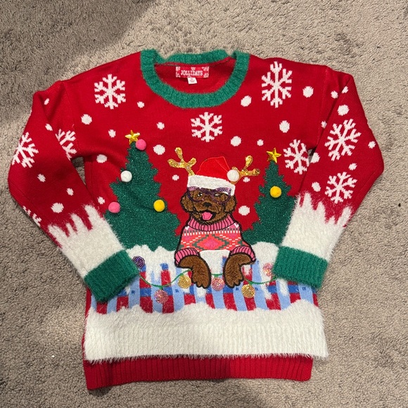 Sweaters - Festive Red Christmas Sweater with Bear Design